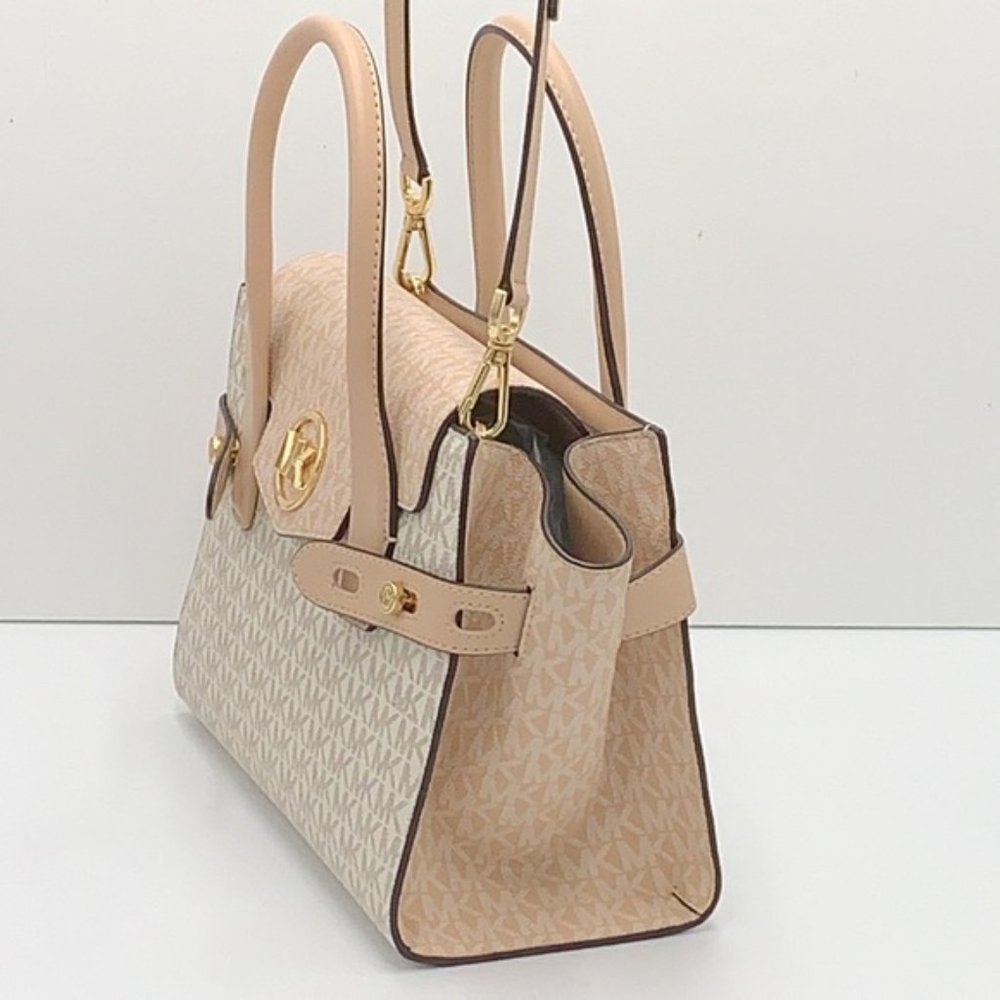 Michael Kors Carmen Medium Logo and Faux Leather Belted Satchel - Picture 7 of 16